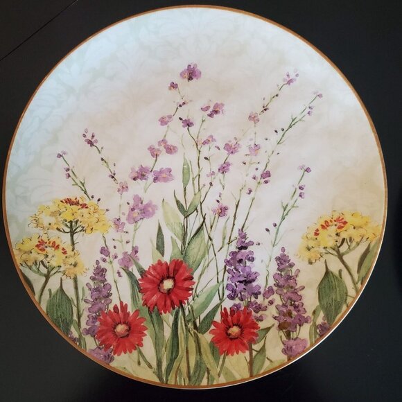 Set Of 2 Pier 1 Imports Botanical Garden Plates With Floral Design 10" Earthenwa - Picture 3 of 7